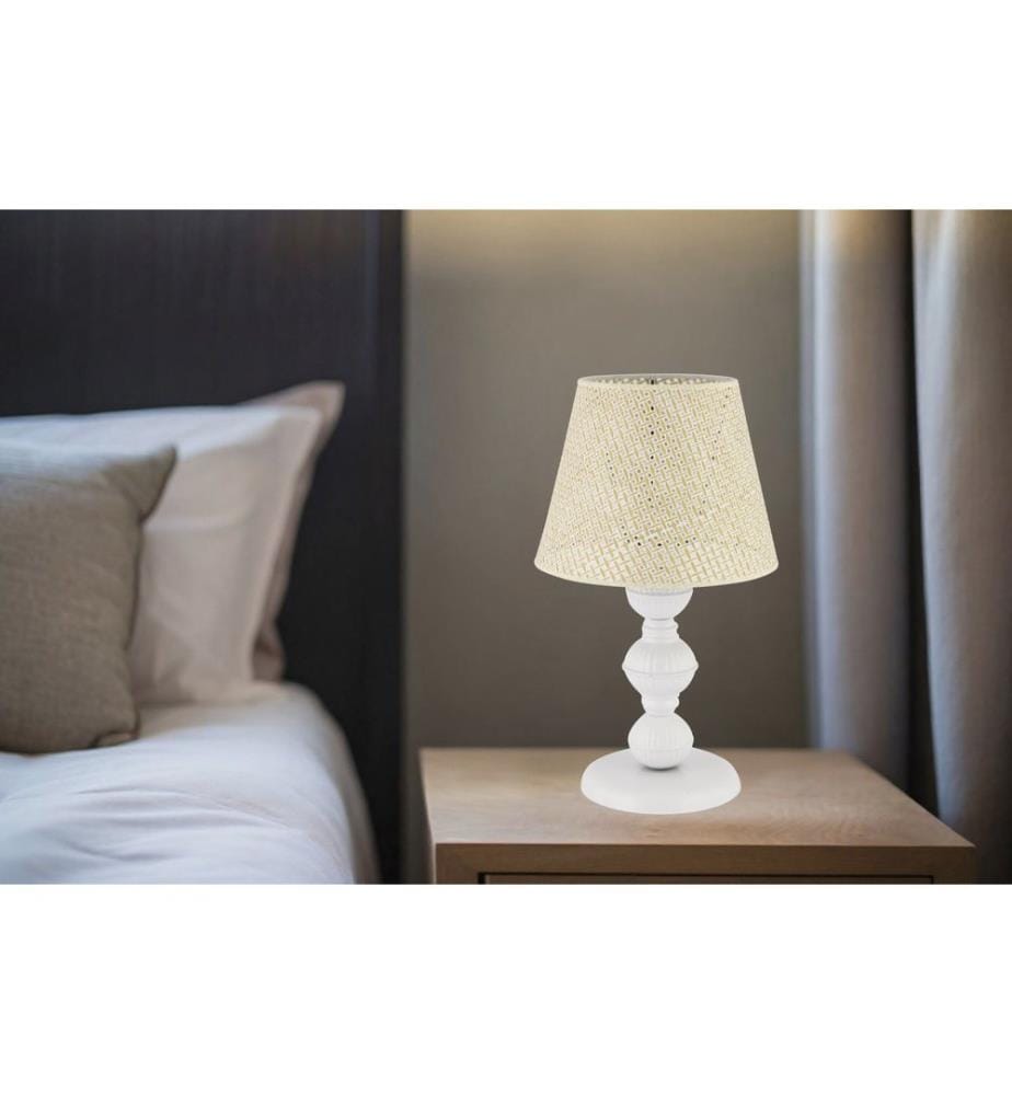 Lampe de table, pied en métal, crème, blanc