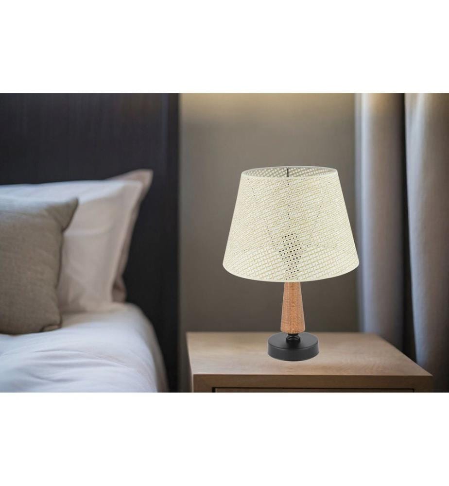 Lampe de table, pied en métal, blanc, marron, noir