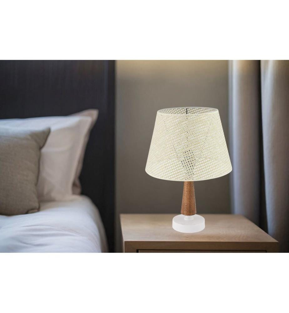 Lampe de table, pied en métal, blanc, marron, blanc