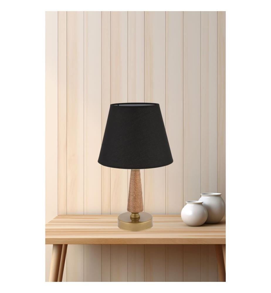 Lampe de table, pied en métal, noir, marron, or