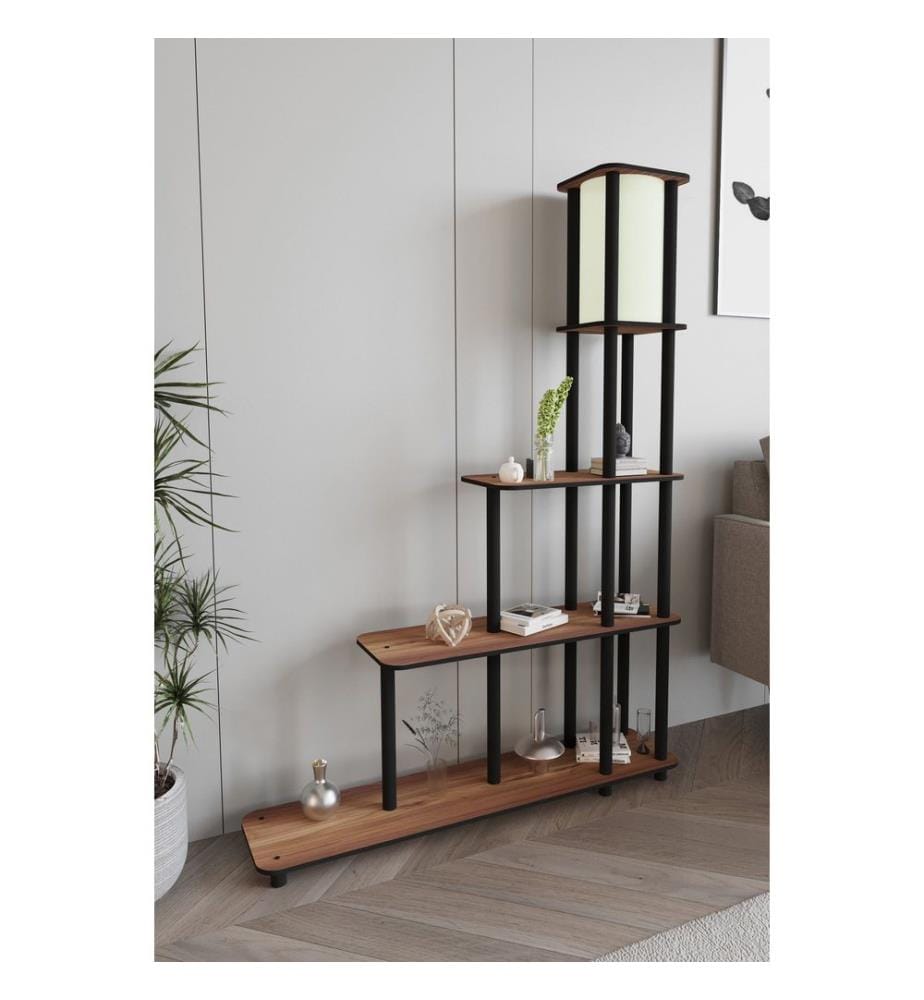 Lampadaire, structure en papier kraft et MDF, finition noyer