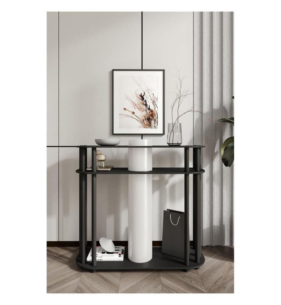 Lampadaire, structure en papier kraft et MDF, noir