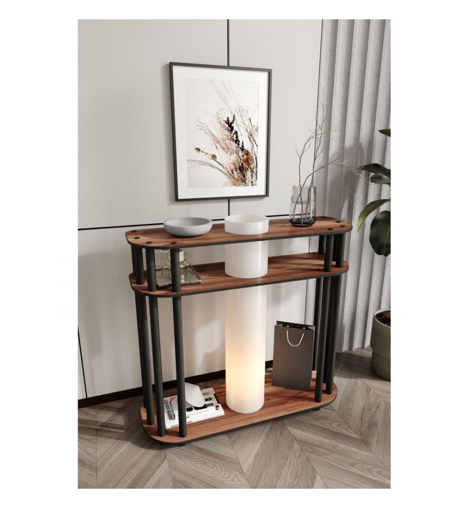 Lampadaire, structure en papier kraft et MDF, finition noyer