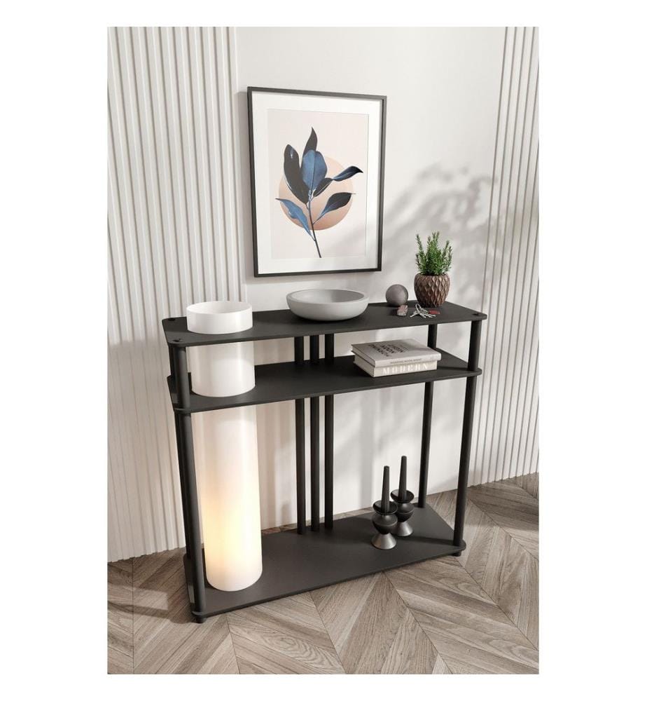 Lampadaire, structure en papier kraft et MDF, noir