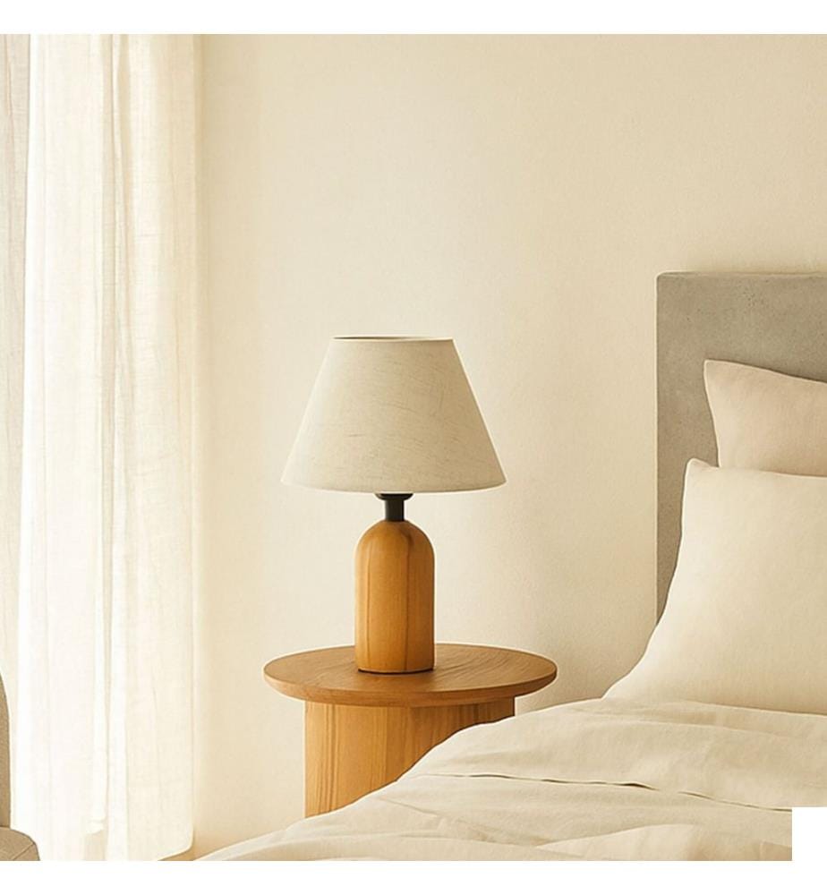 Lampe de table, bois, crème