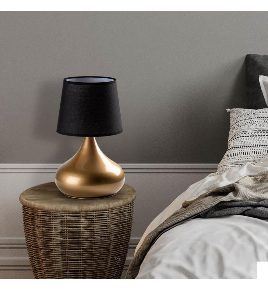 Lampe de table, corps en métal, or, noir