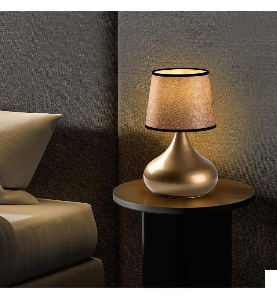 Lampe de table, corps en métal, or, beige