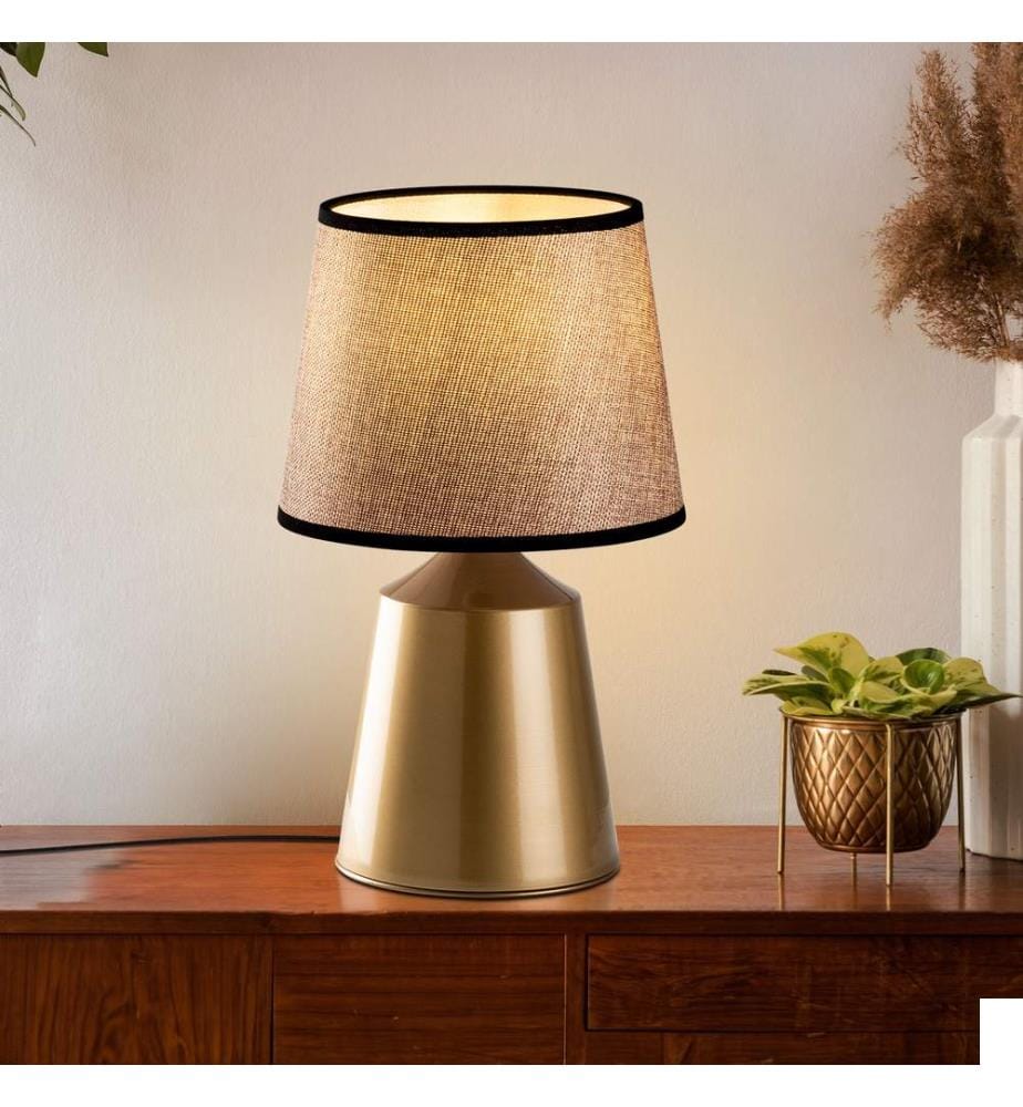 Lampe de table, corps en métal, or, beige