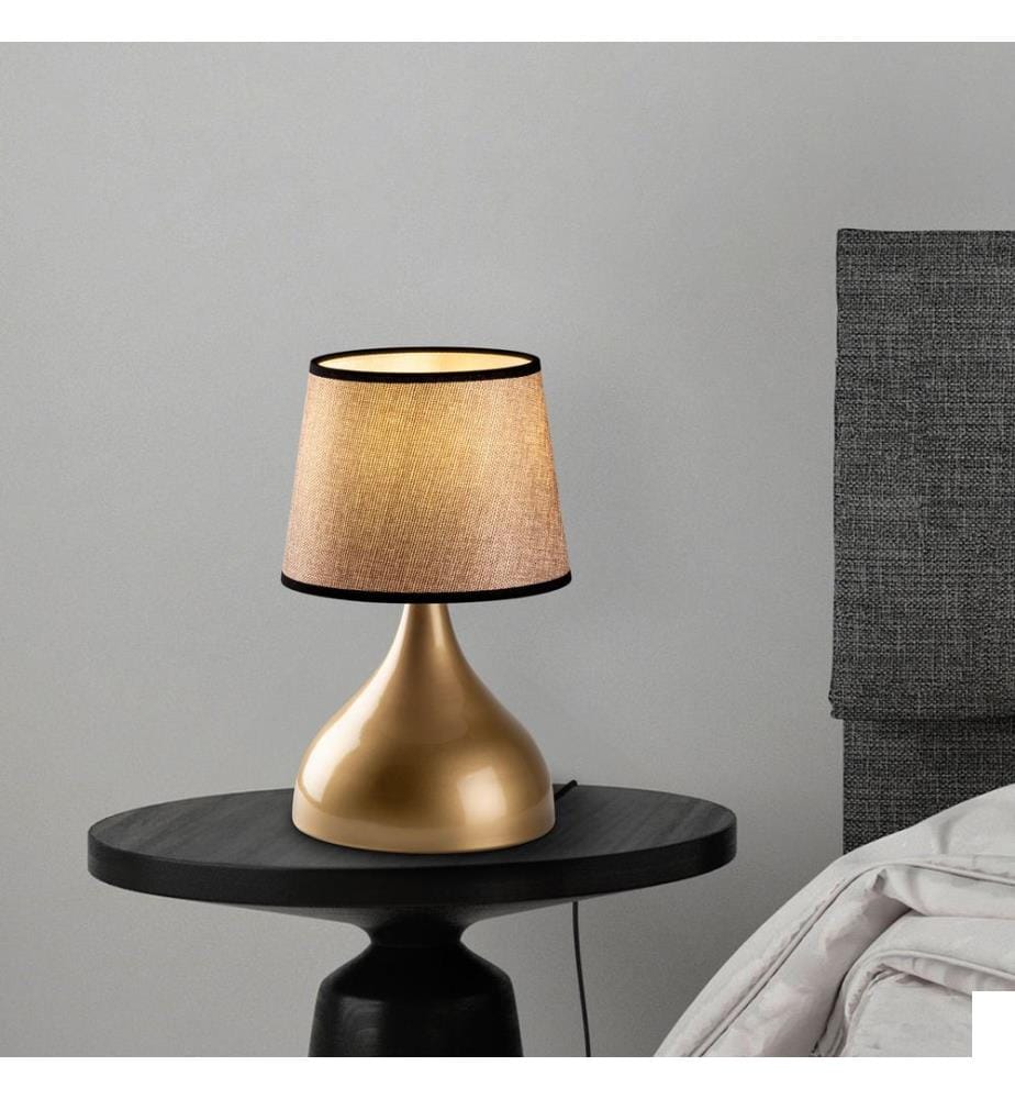Lampe de table, corps en métal, or, beige