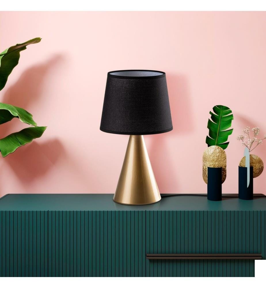 Lampe de table, corps en métal, or, noir