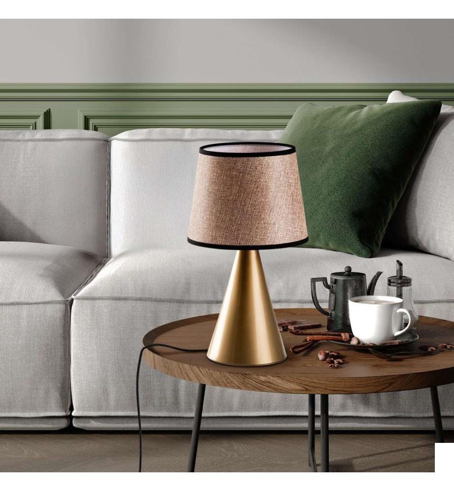 Lampe de table, corps en métal, or, beige