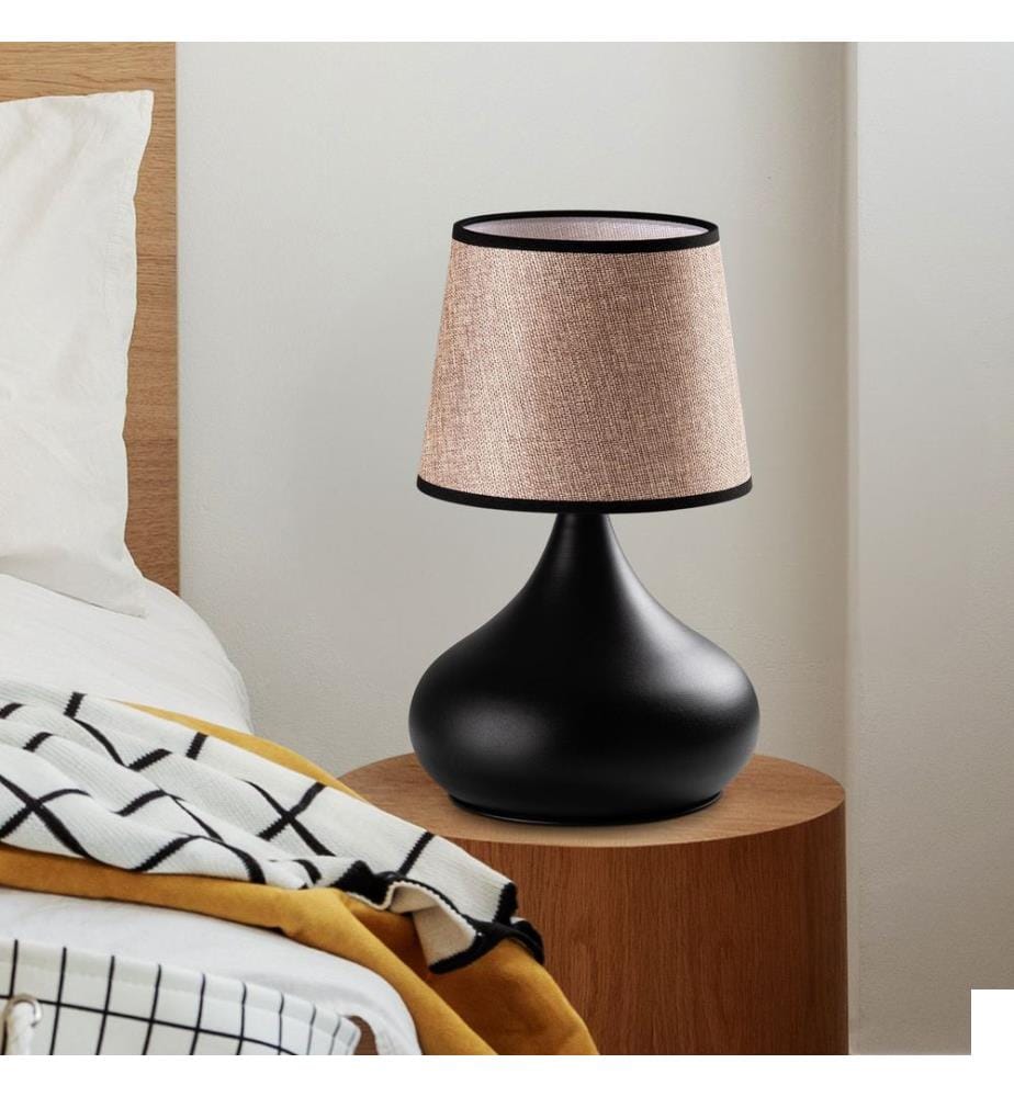 Lampe de table, corps en métal, noir, beige