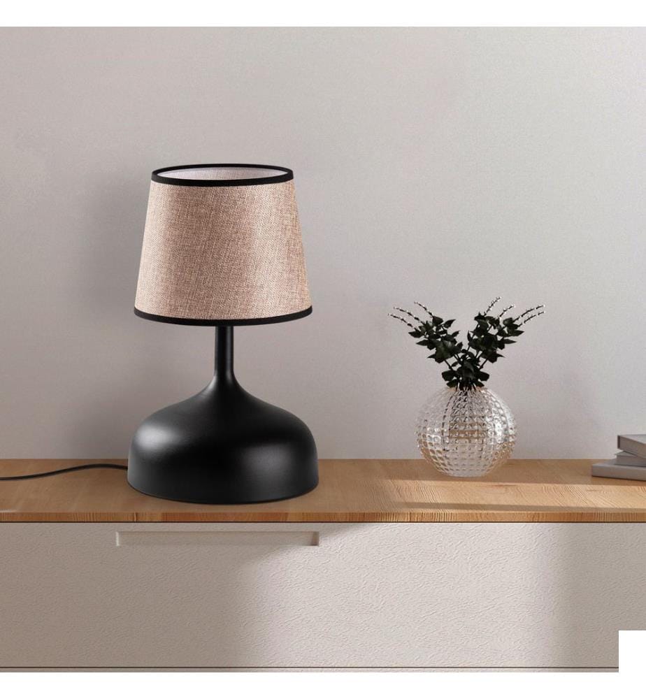 Lampe de table, corps en métal, noir, beige