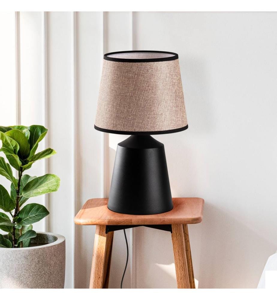 Lampe de table, corps en métal, noir, beige