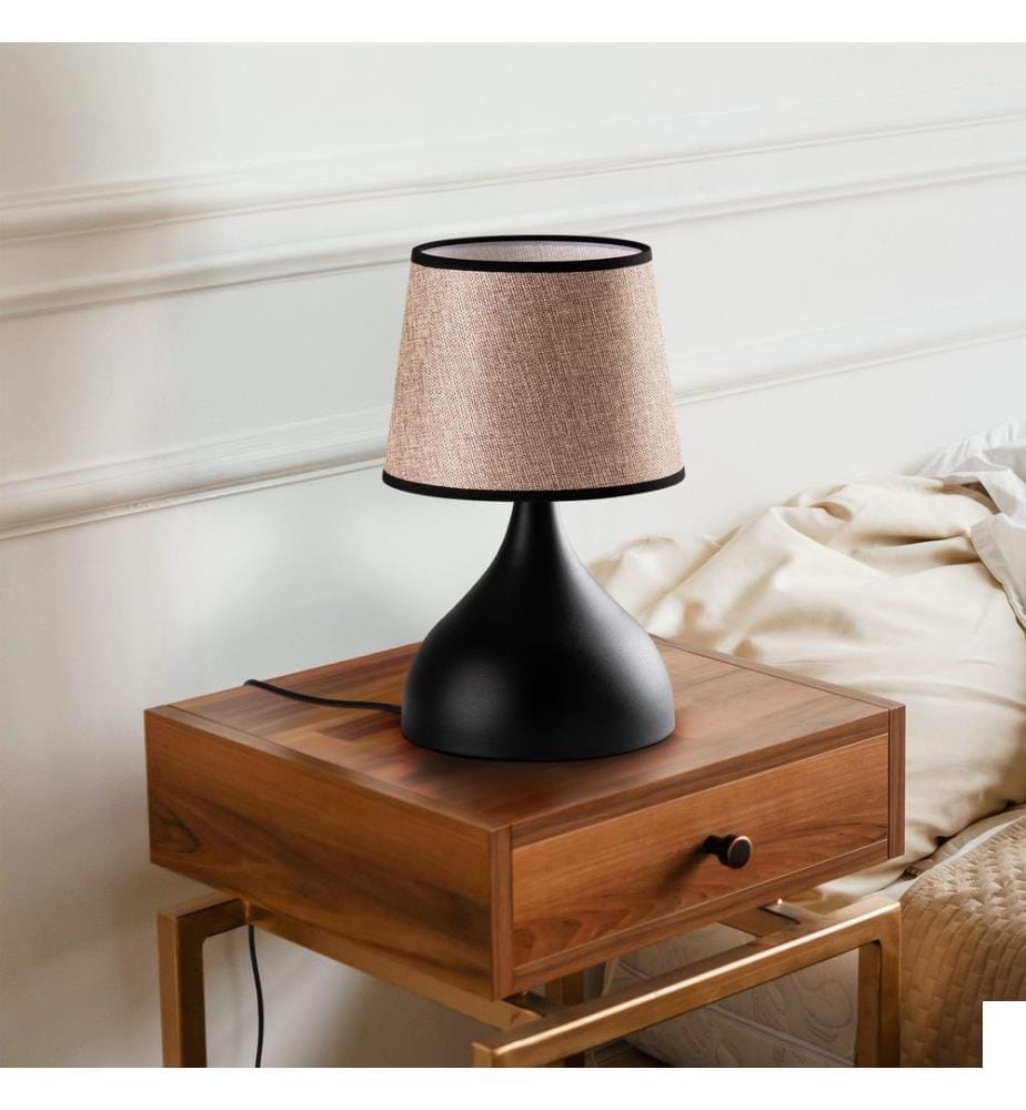 Lampe de table, corps en métal, noir, beige
