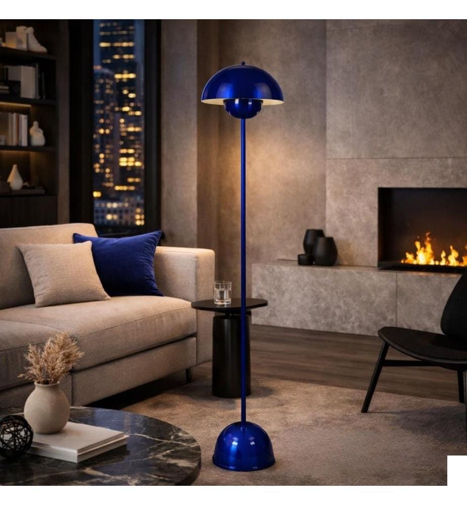 Lampadaire, corps en métal, bleu marine
