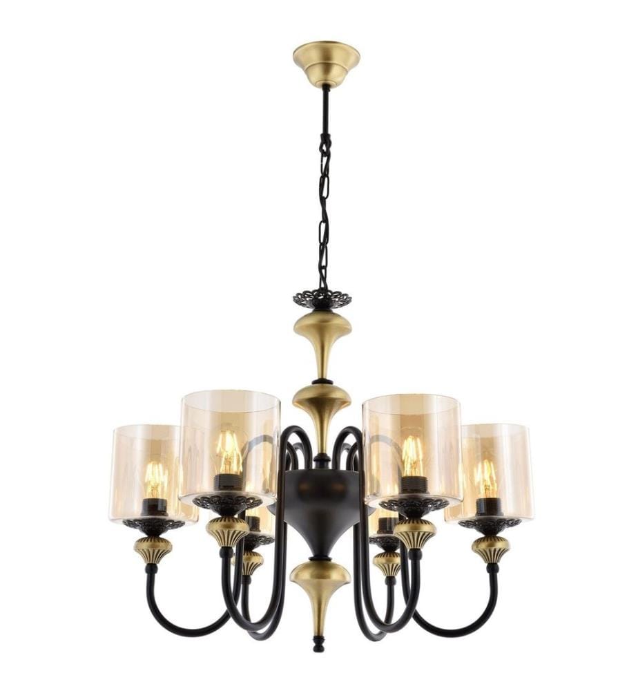 Lustre, Vintage, Noir, Corps en métal, Chapeau en verre