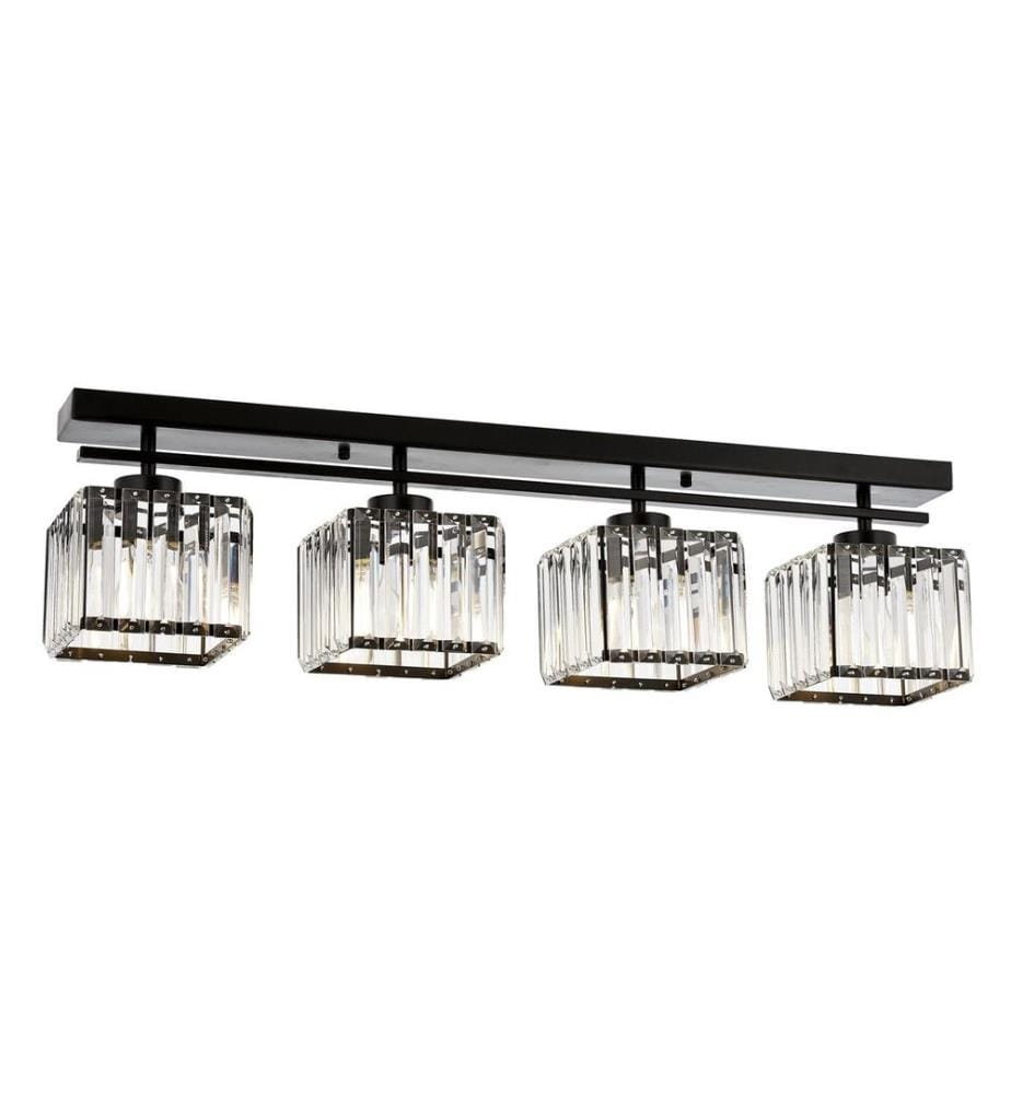Lustre, noir, bronze, corps en métal, chapeau en cristal