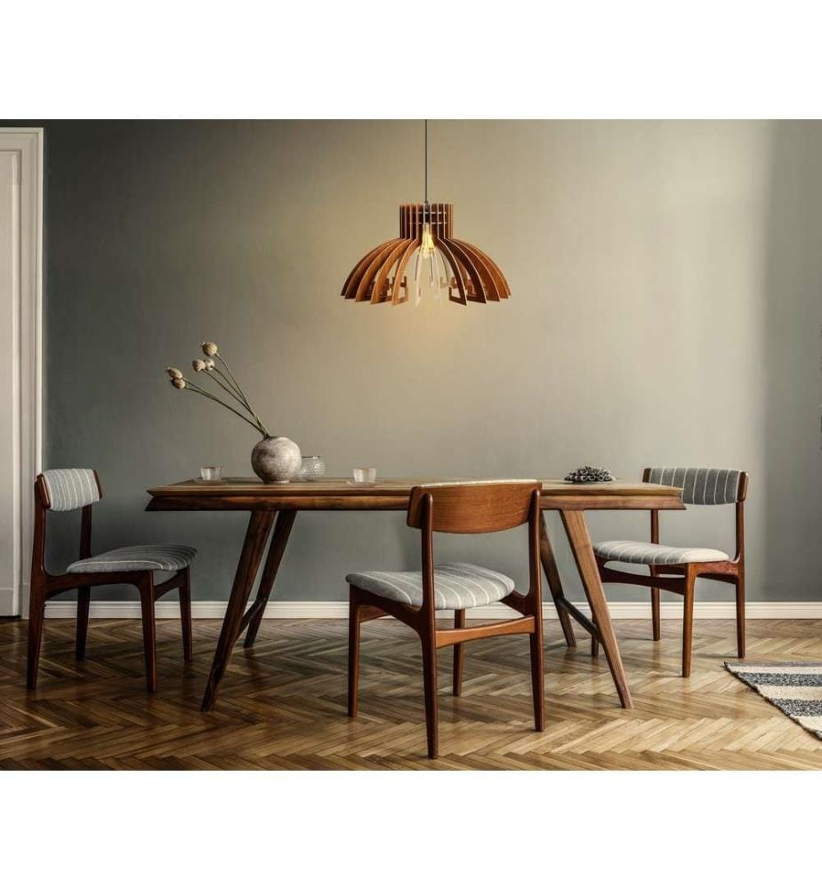 Lustre, Noyer, Corps en MDF, Lustre couronne design spécial