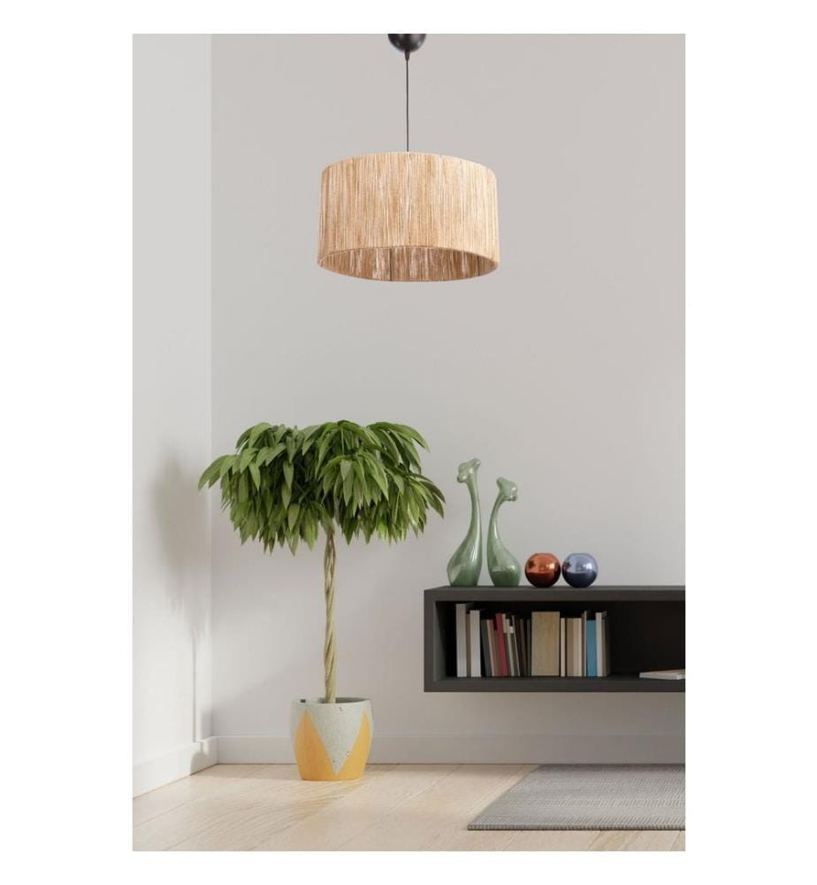 Lustre, naturel, corps en métal, capuchon en jute
