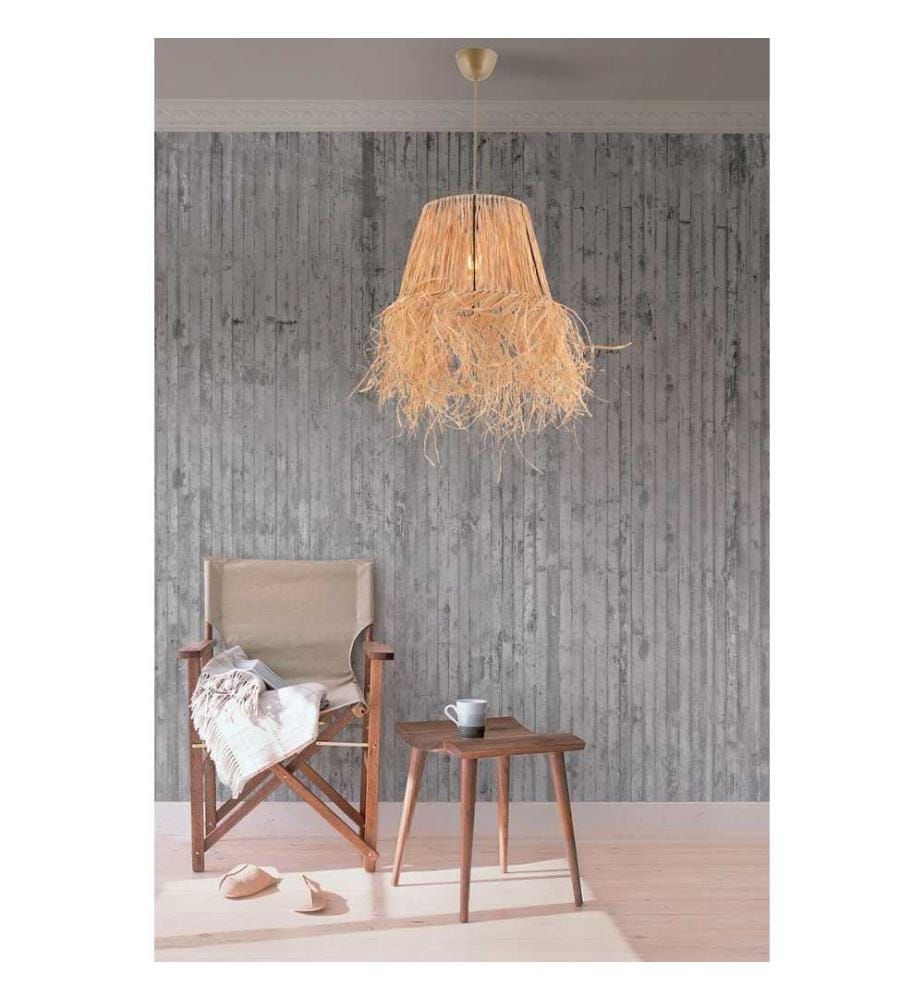 Lustre, Naturel, Corps en métal, Capuchon en raphia