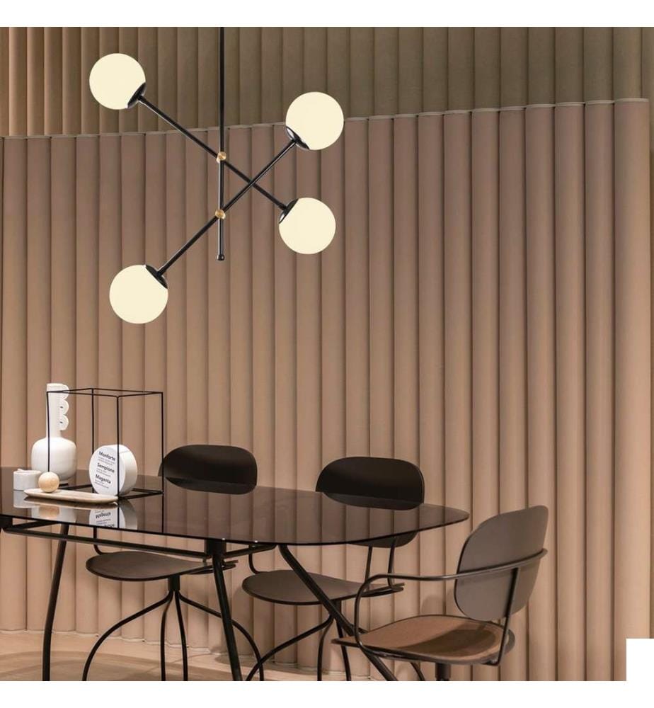 Lustre, noir, corps en métal, chapeau en verre