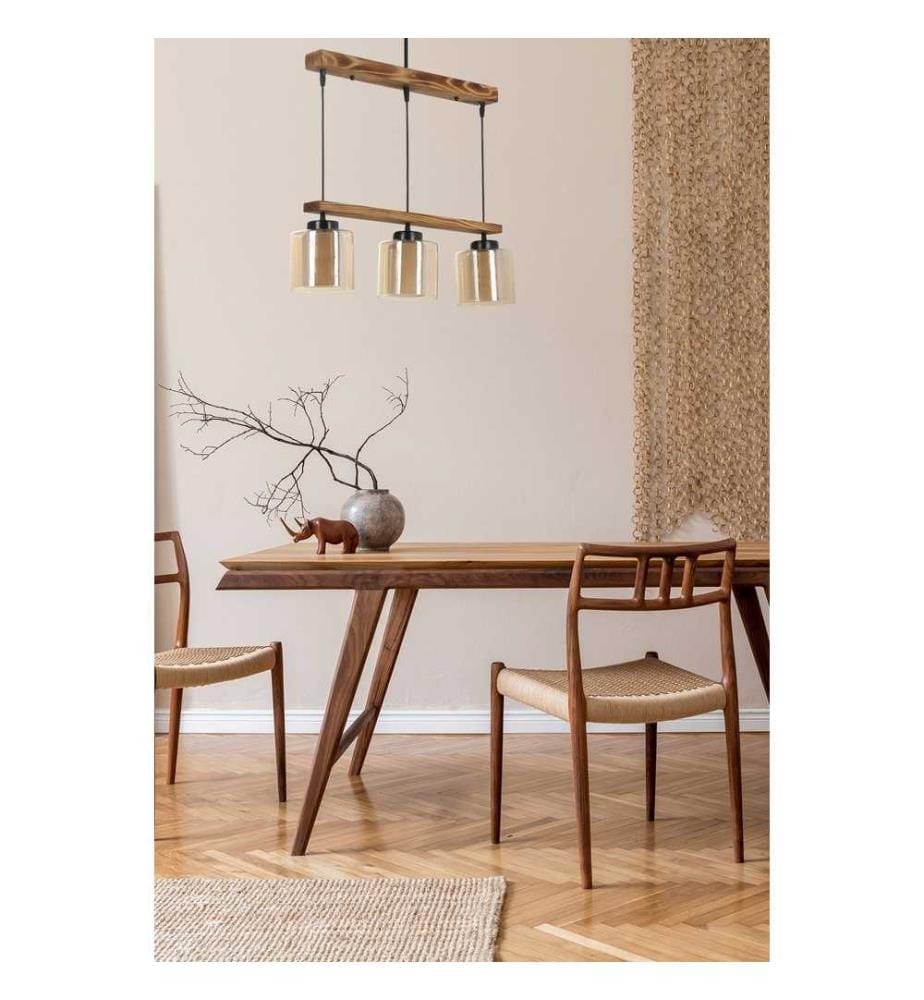 Chandelier, Vintage, Corps en bois, Capuchon en verre