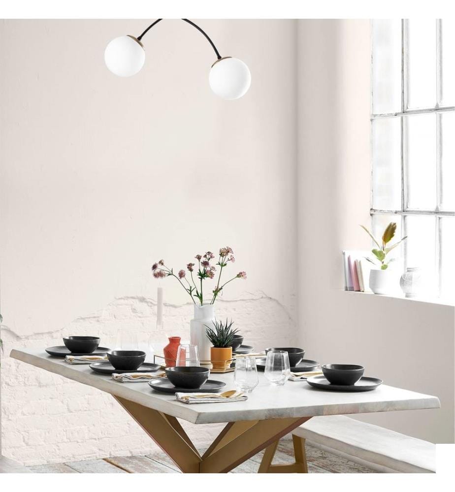 Lustre, blanc noir, corps en métal, chapeau en verre