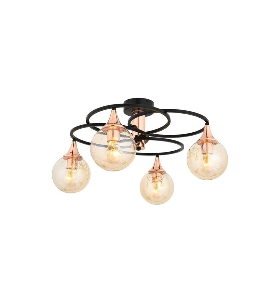 Lustre, noir, bronze, corps en métal, chapeau en verre
