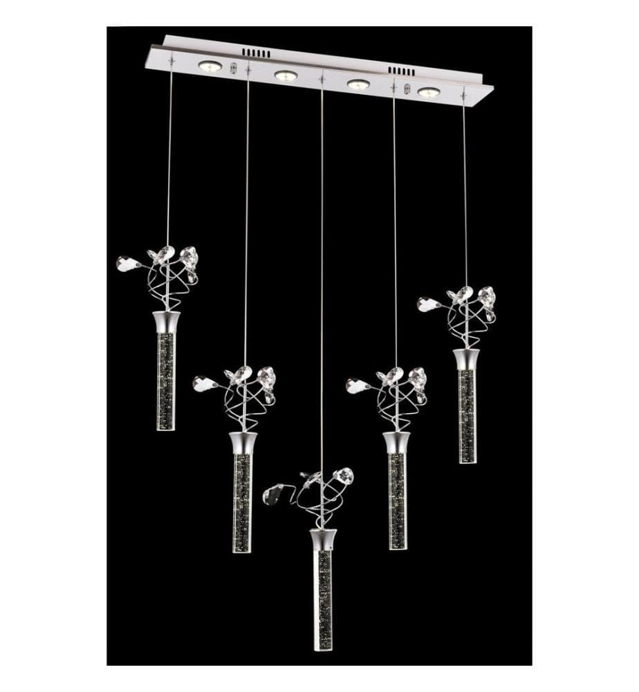Lustre, Chrome, Corps en métal, Chapeau en verre