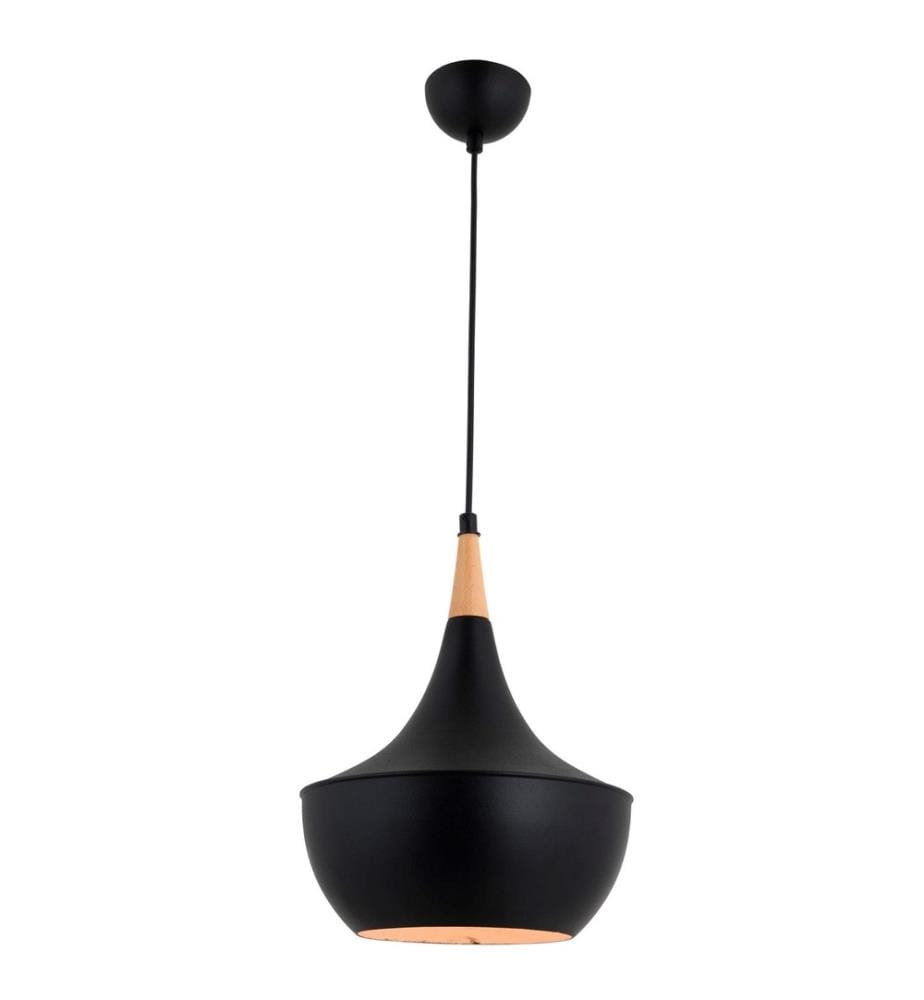 Lustre, Noir, Chêne, Corps en métal, Chapeau en métal
