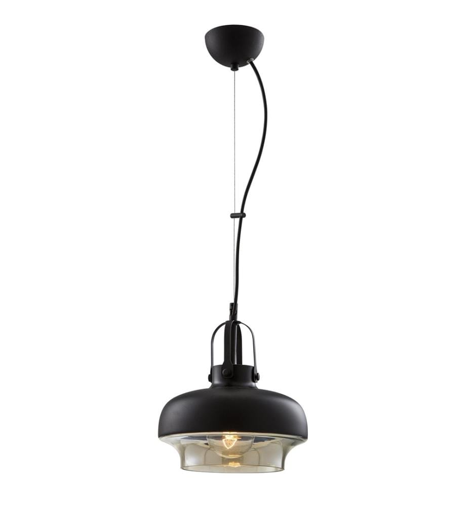 Lustre, noir, corps en métal, chapeau en verre