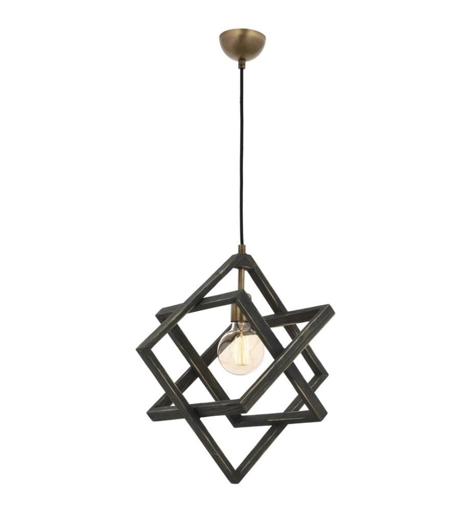 Lustre, Noir, Antique, Corps en métal, Chapeau en bois