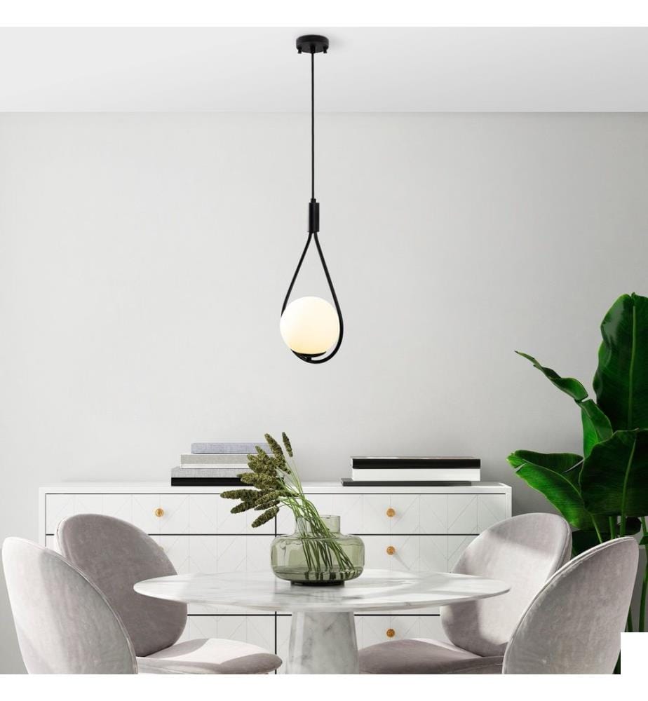 Lustre, noir, corps en fer, chapeau en verre