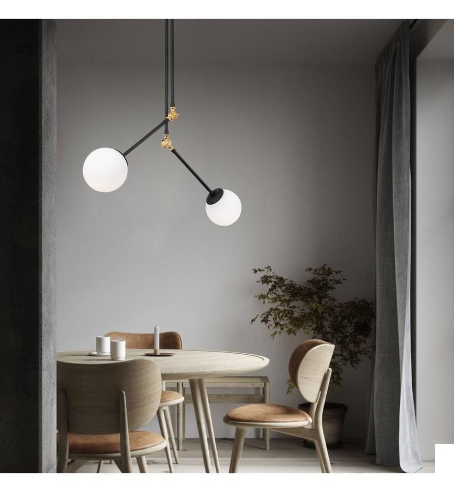 Lustre, Noir Blanc, Corps en métal, Chapeau en verre