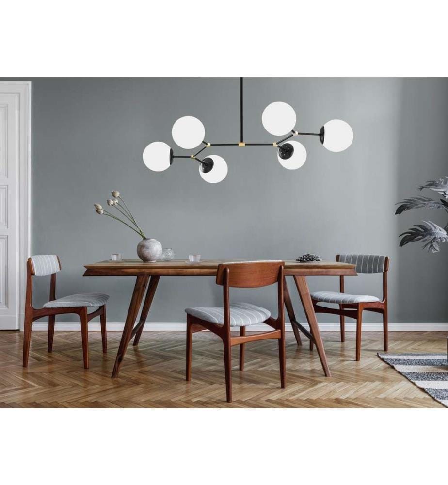 Lustre, Noir Blanc, Corps en fer, Chapeau en verre