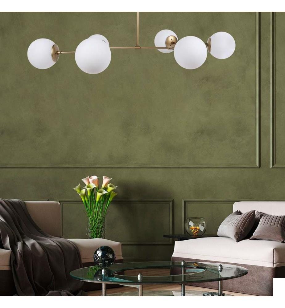 Lustre, Jaune Blanc, Corps en métal, Chapeau en verre