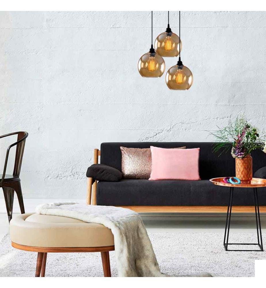 Lustre, noir doré, corps en métal, chapeau en verre