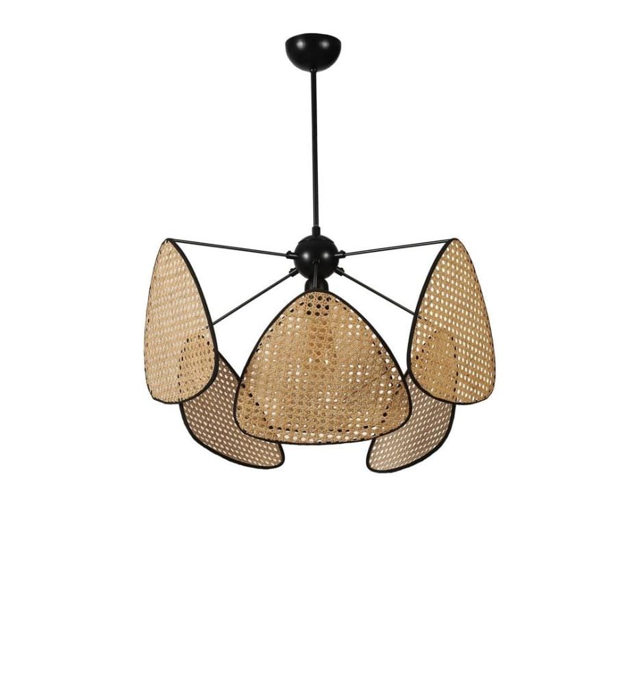 Lustre, rotin, corps en métal, chapeau en rotin naturel