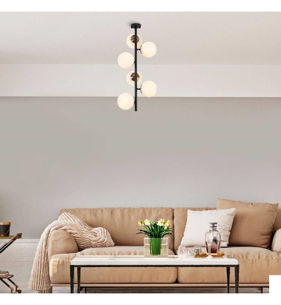 Lustre, Noir, Antique, Crème, Corps en métal, Chapeau en verre