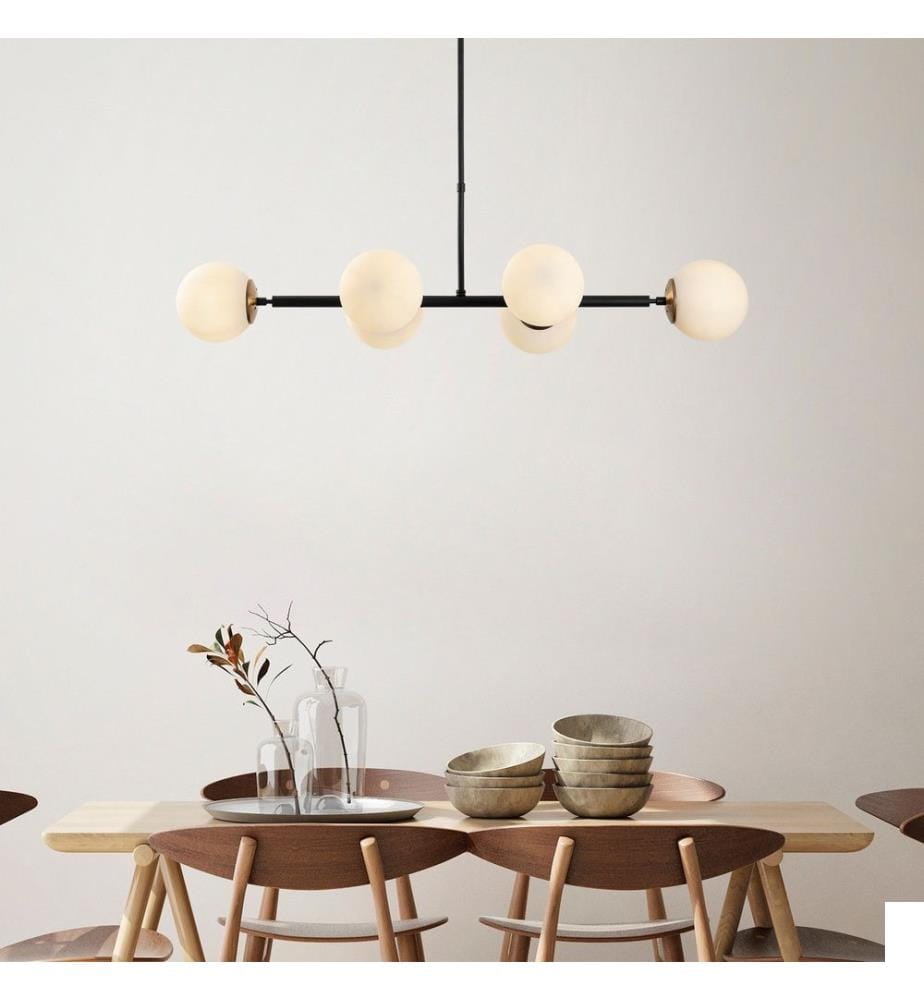 Lustre, Noir Antique Crème, Corps en métal, Chapeau en verre
