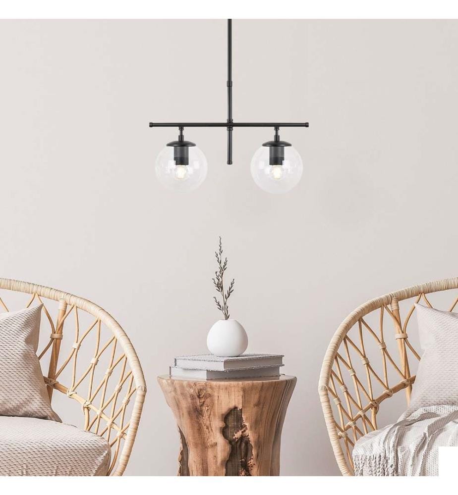 Lustre, noir, corps en métal, chapeau en verre