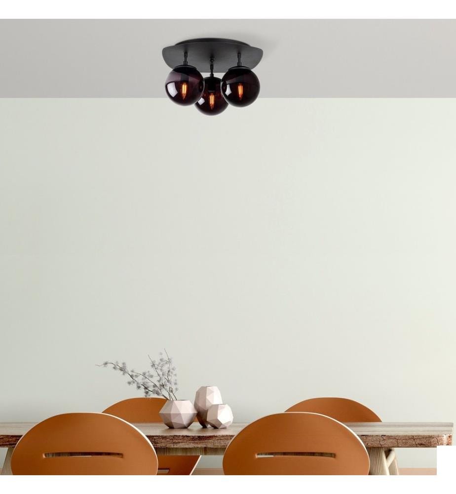 Lustre, noir, corps en métal, chapeau en verre