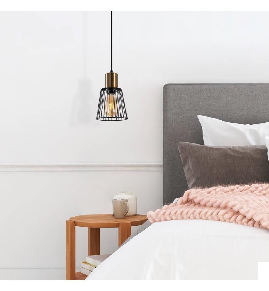 Lustre, Noir antique, Corps en métal, Chapeau en métal