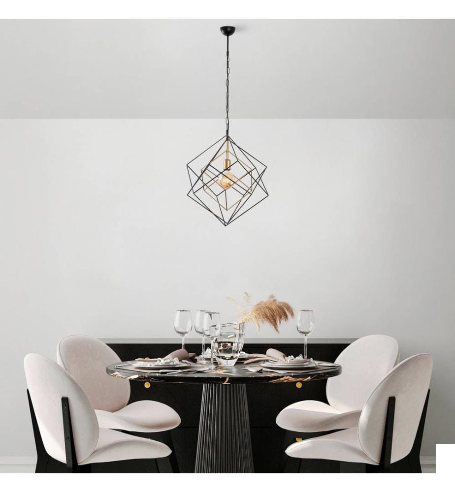 Lustre, Noir antique, Corps en métal, Chapeau en métal