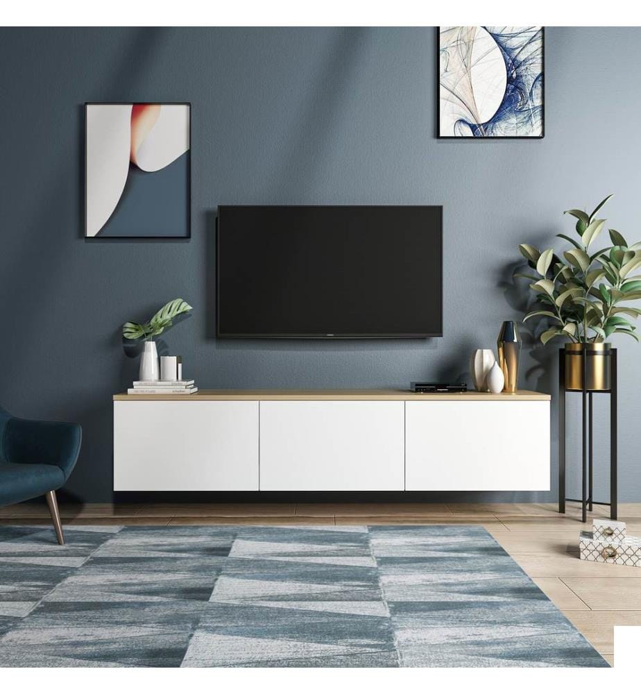 Blanc, Chêne, Armoires De Télévision, 35X160X32 cm, Plaque De Particules Enrobée De Mélamine