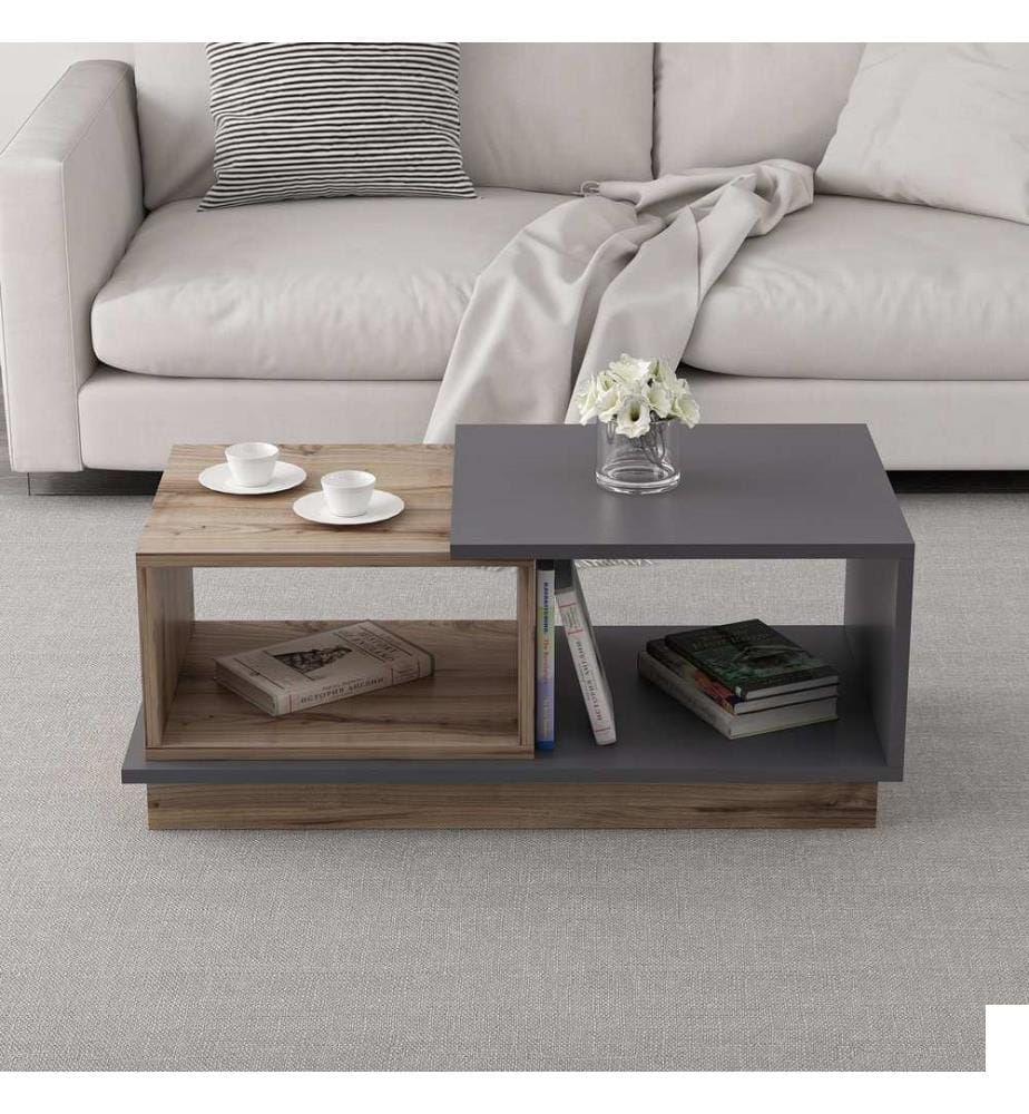 Anthracite, Couleur Chêne, Tables Basses, 36X90X45 cm, Plaque De Particules Enrobée De Mélamine
