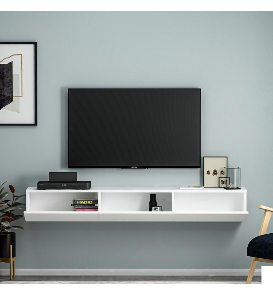 Meuble TV, blanc, panneau de particules mélaminé