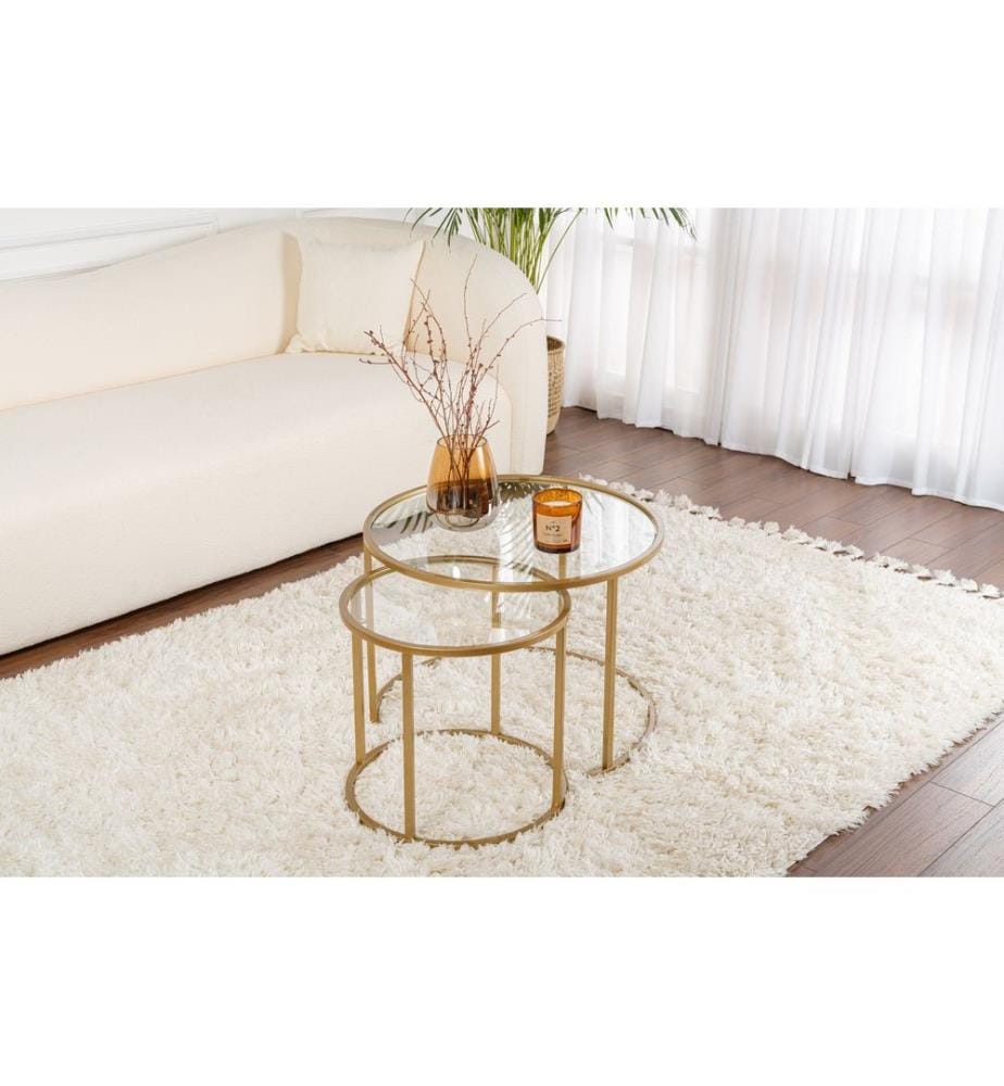 Table basse, Gold, Verre trempé, Pieds en métal