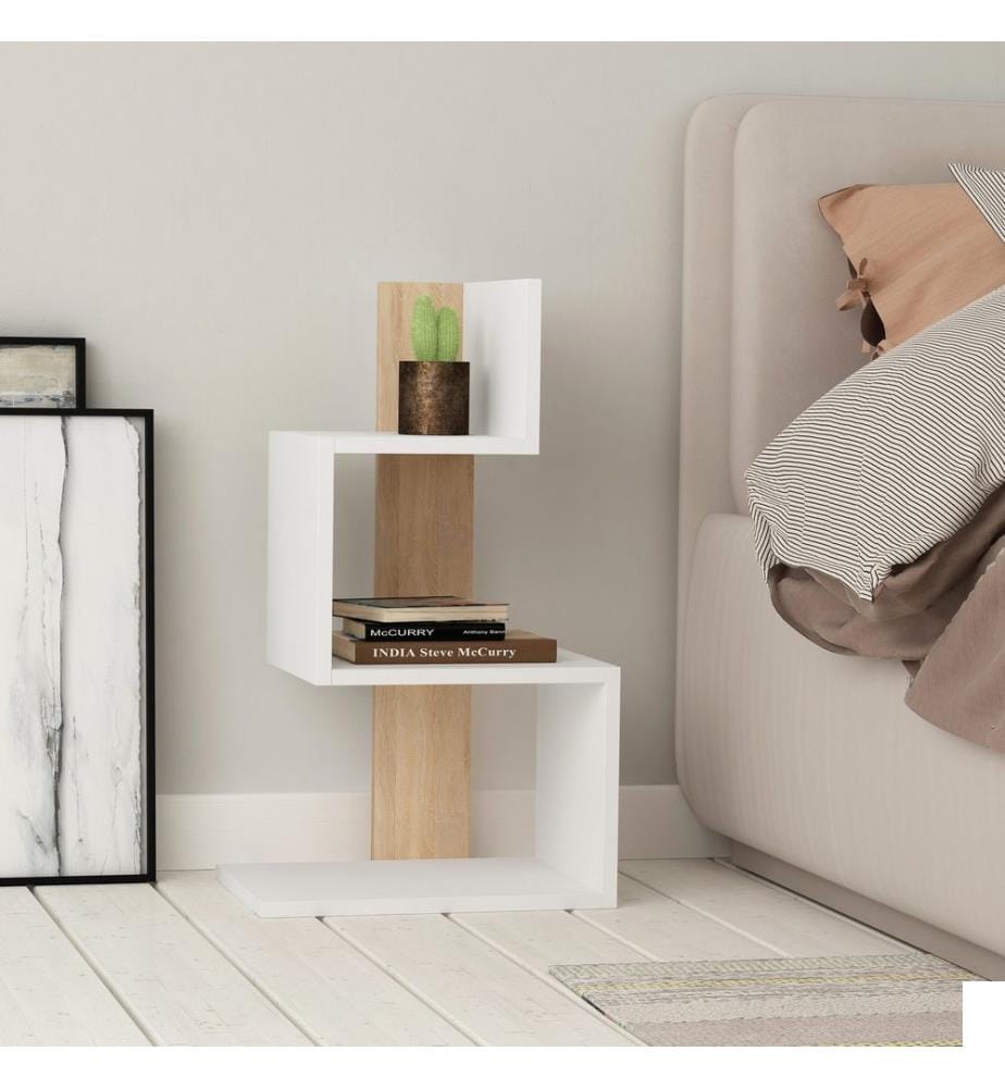 Table D'Appoint, Blanc Oak, Plaque De Particules Recouvertes De Mélamine